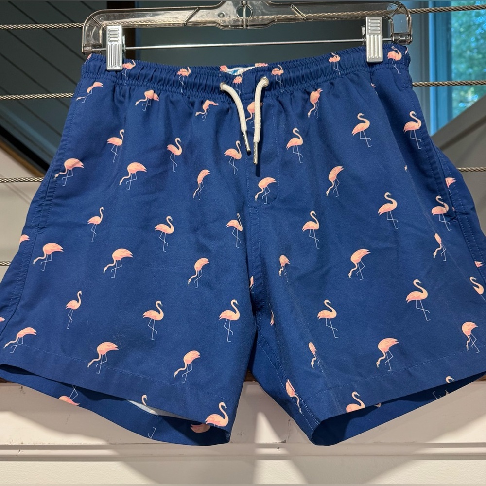 Bermies Men's Navy Flamingo Print Swim Shorts small